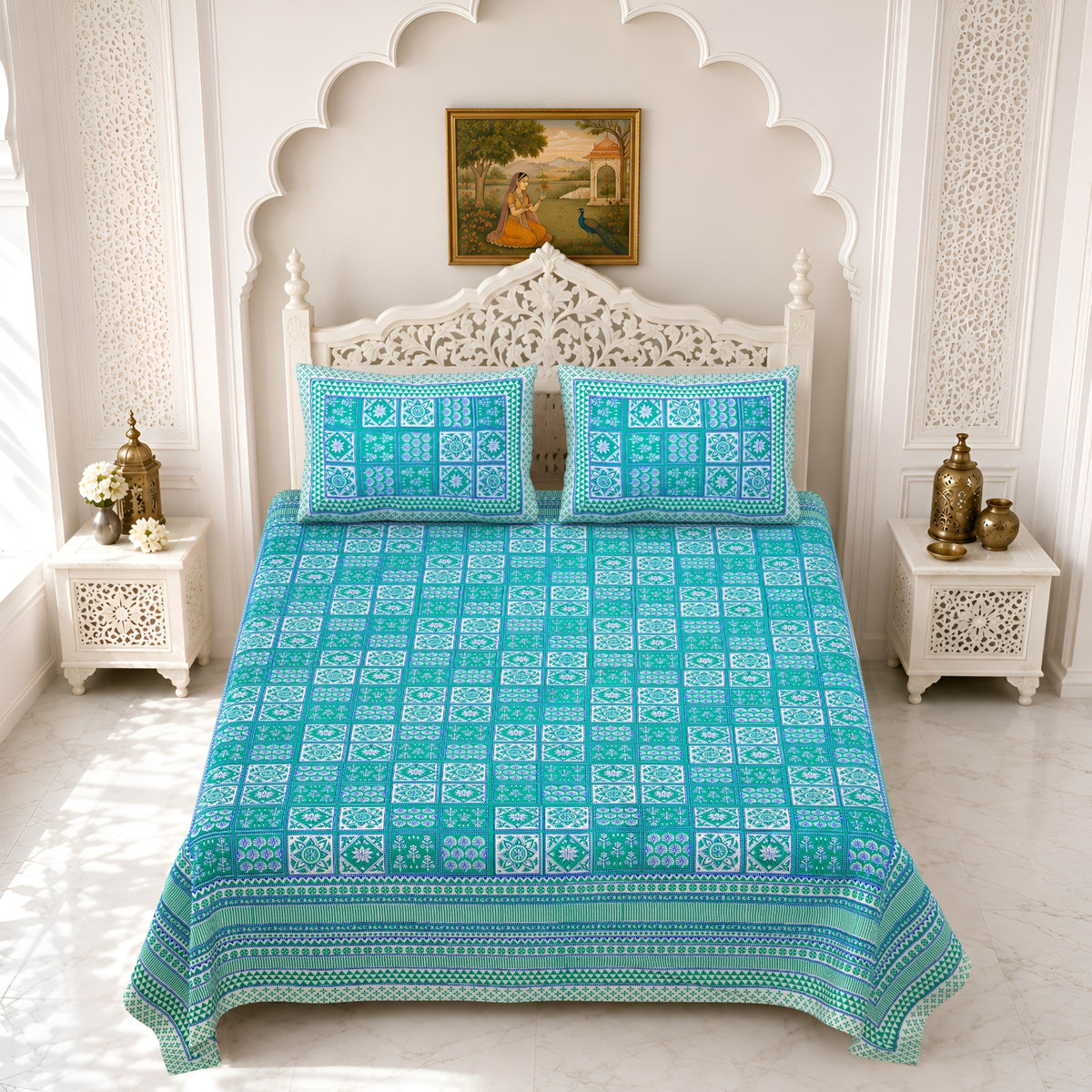 Premium Royal Block Aqua Check Cotton Double Bedsheet 90x108 with 2 Pillow Covers Bedsheet 1TmLjU3vbMAl9q7zATG2vwACdnZ8UzCyZ_w2000