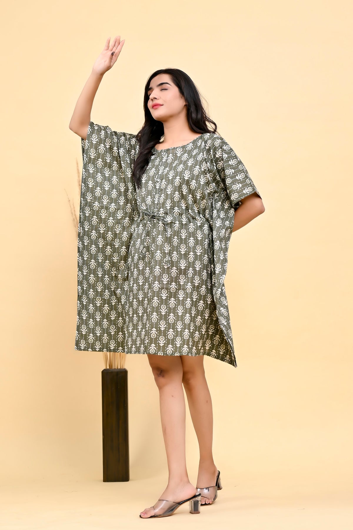 Printed Cotton Kaftan Dress 36 inch Knee Length – Olive Grey Buta (Make to Order) Ready to Wear 1U6u0ggoJna1R5McovTabrHcdZcI3hj7H_w2000