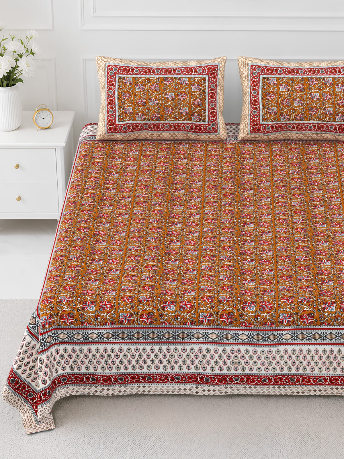 Elite Orange Floral Jaal Cotton Double Bedsheet 90x108 with 2 Pillow Covers Bedsheet 1U8mDxyhCGTLUKkYzQaZup8Qr4FyLdyqH_w2000
