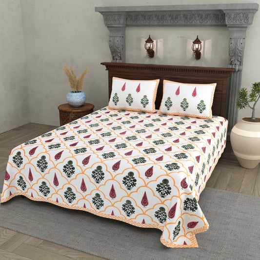 Moti Buta Peach Ogee Buta Cotton Double Bedsheet 90x108 with 2 Pillow Covers Bedsheet 1UCfZXWUMrYW_KoksQHEoNce0M_c3cy4t_w2000