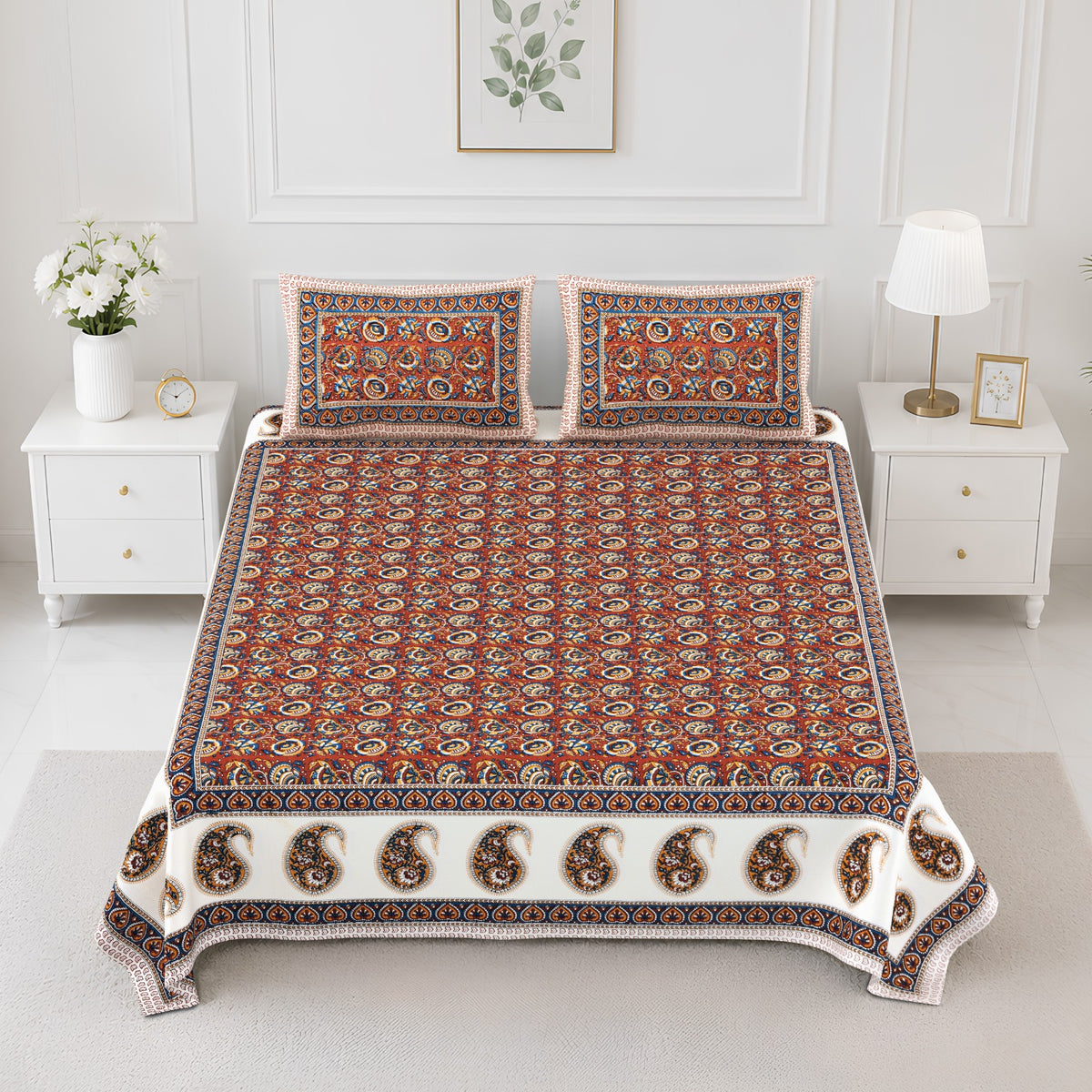 Elite Rust Paisley Border Cotton Double Bedsheet 90x108 with 2 Pillow Covers Bedsheet 1UdLrFfx14e29YlL4BbOf6j-Pef2xRTcb_w2000