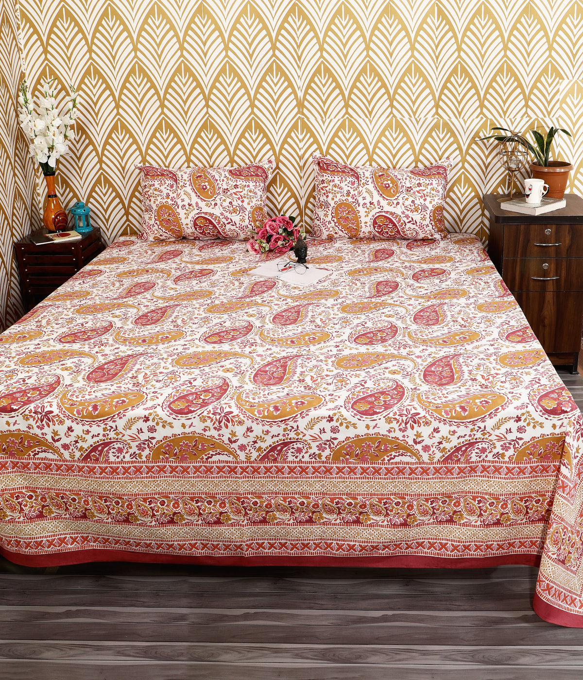 Bagru Mahal Peach Paisley Jaal Cotton King Size Bedsheet 108x108 with 2 Pillow Covers Bedsheet 1UwMKiji1LrmJLzkymk2OUUfOhuVuGzLq_w2000