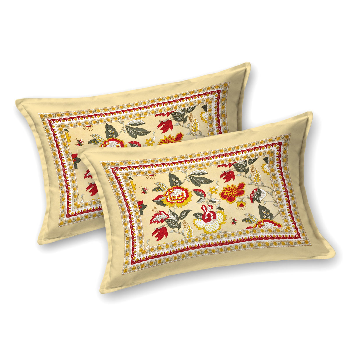 Cream Gulzar Floral pure cotton double bedsheet 90x108 – Unnati collection – view 5