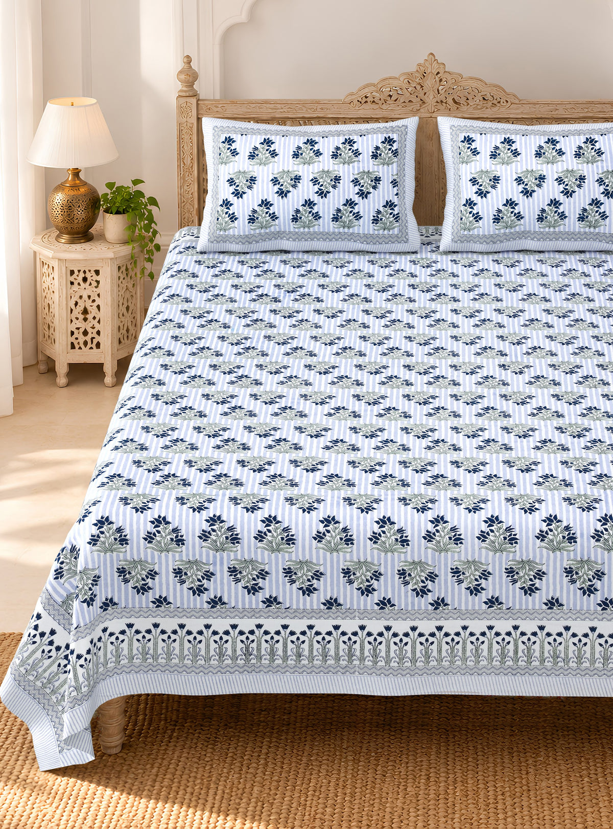 Unnati Ice Blue Mini Buta Pure Cotton Double Bedsheet 90x108 with 2 Pillow Covers Bedsheet 1VIUm6pXDXN4-LbZproKdMJmI8cMUyn5W_w2000