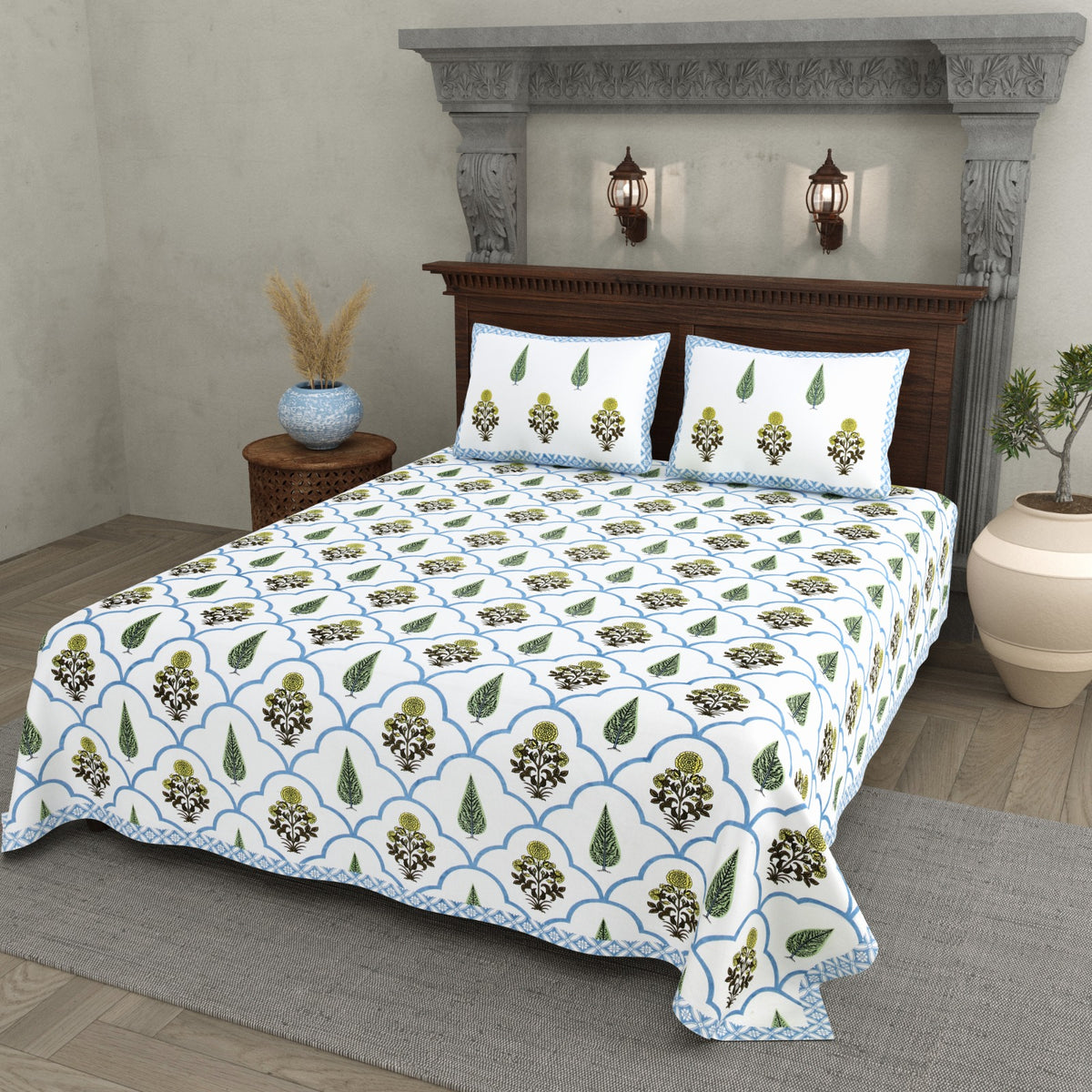 Elite Sky Blue Mughal Trellis Cotton Double Bedsheet 90x108 with 2 Pillow Covers Bedsheet 1VN1NRAp80caLU0r5nv2DTdbwHgWlZ-gi_w2000