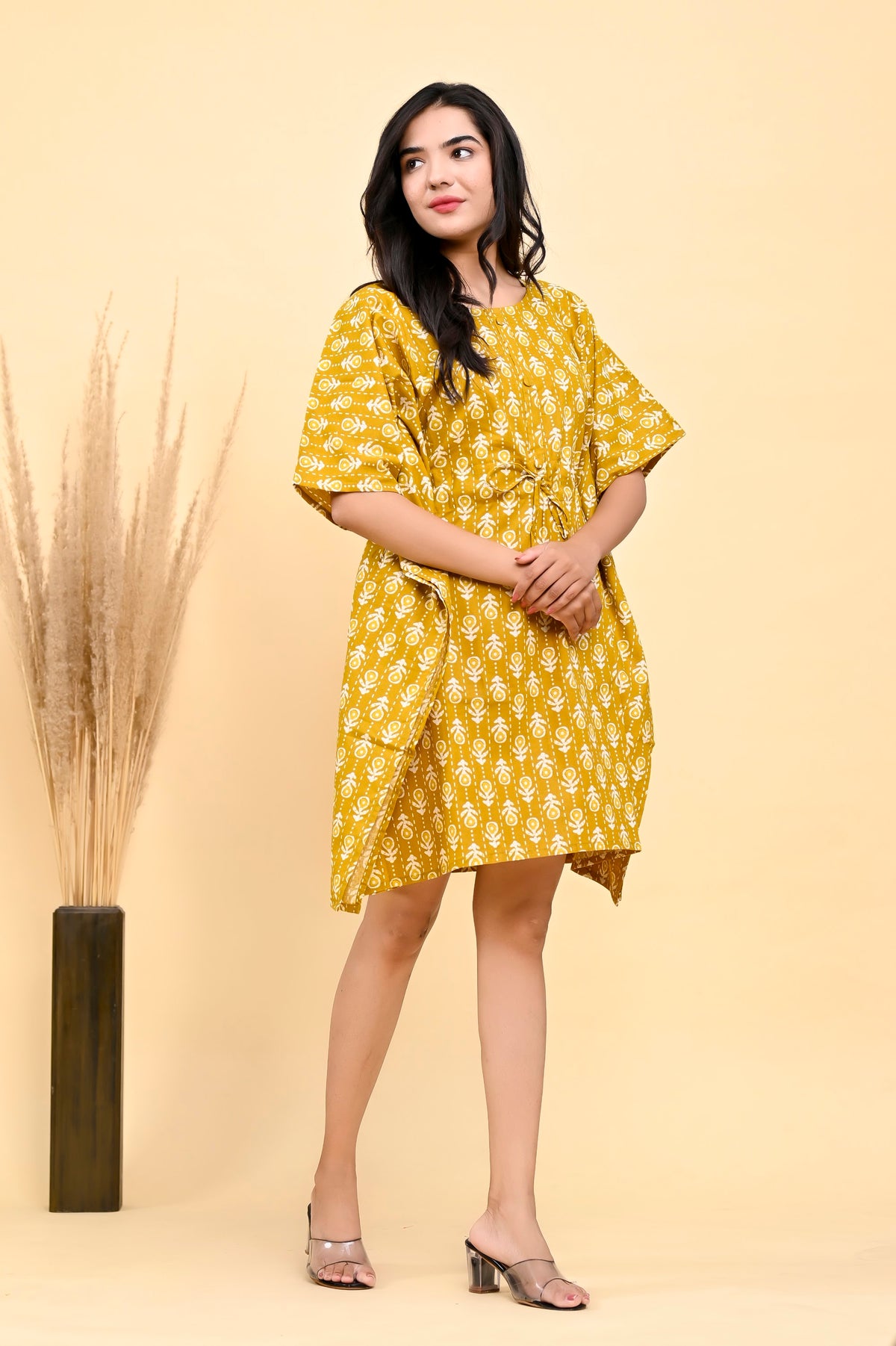 Mustard Buta kaftan dress – make to order wholesale – view 4