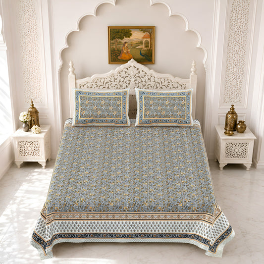 Premium Royal Block Grey Floral Border Cotton Double Bedsheet 90x108 with 2 Pillow Covers Bedsheet 1VxSzL5CJgRrl31MjqdLbLx3mgwLGUGVJ_w2000