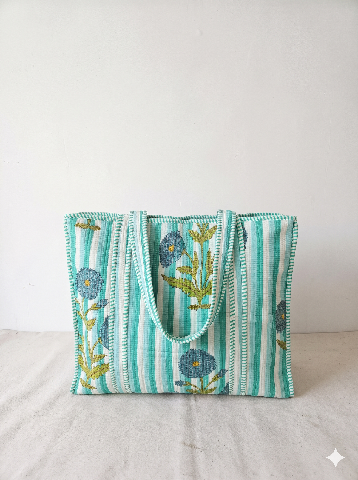 Jaipuri Printed Quilted Cotton Tote Bag | Pudina Dhaari Phool – Aqua Stripe Floral | 18x18 inch | Zipper & Inside Pocket | Wholesale Tote Bag 1W-d3CnRF-fbqZmZt22f-EuhNYAq7I06__w2000