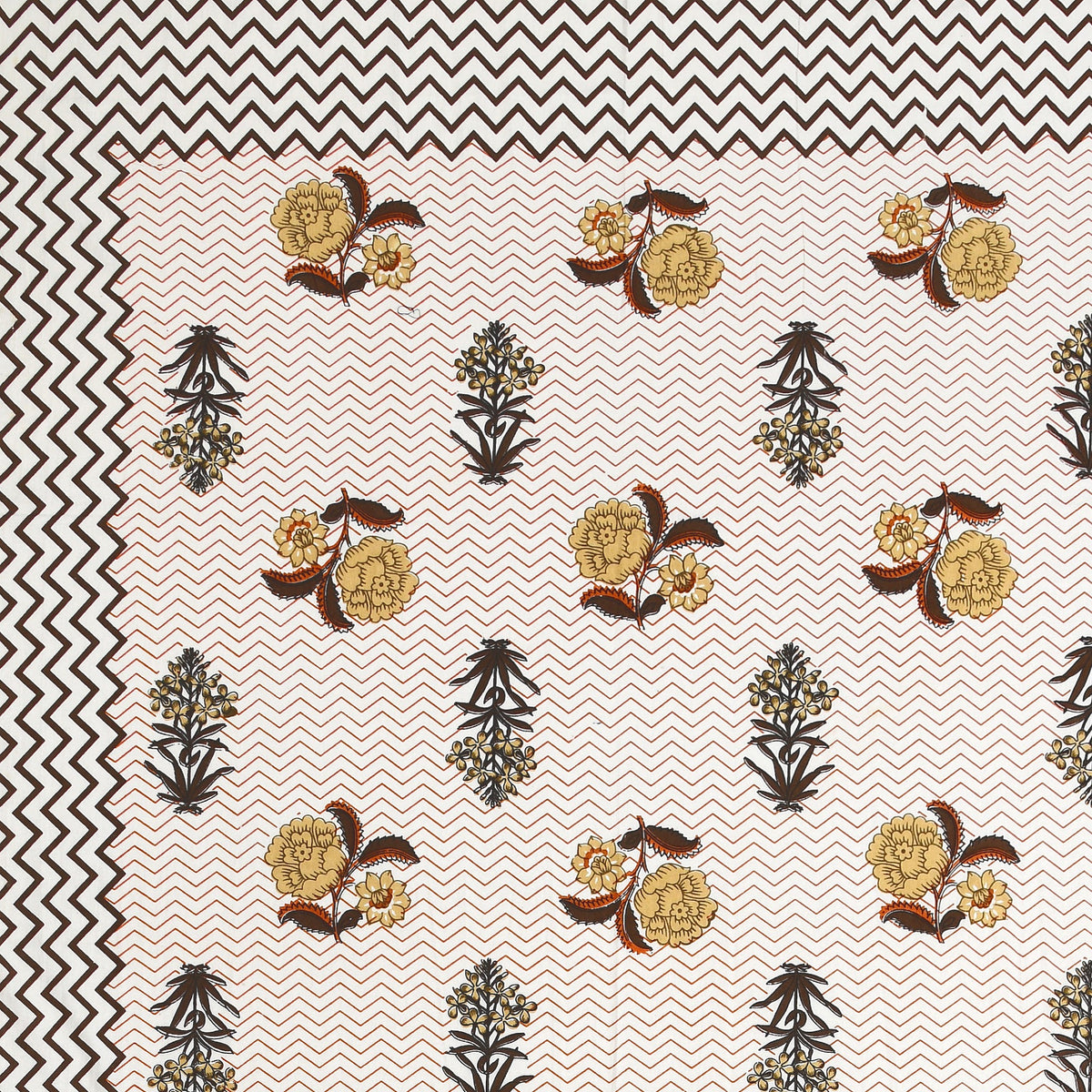 Kalashree Mustard Buta Chevron premium cotton double bedsheet 100x108 with 2 pillow covers – mustard and brown – wholesale Jaipur – view 3