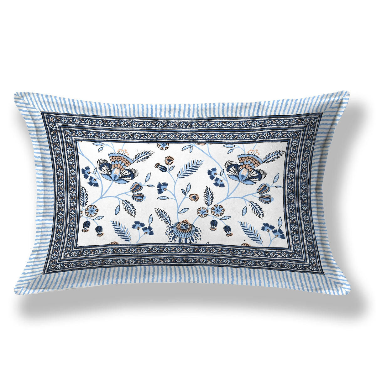 Elora Blue Floral Vine Murugan cotton single bedsheet 60x90 with pillow cover – blue – wholesale Jaipur – view 2