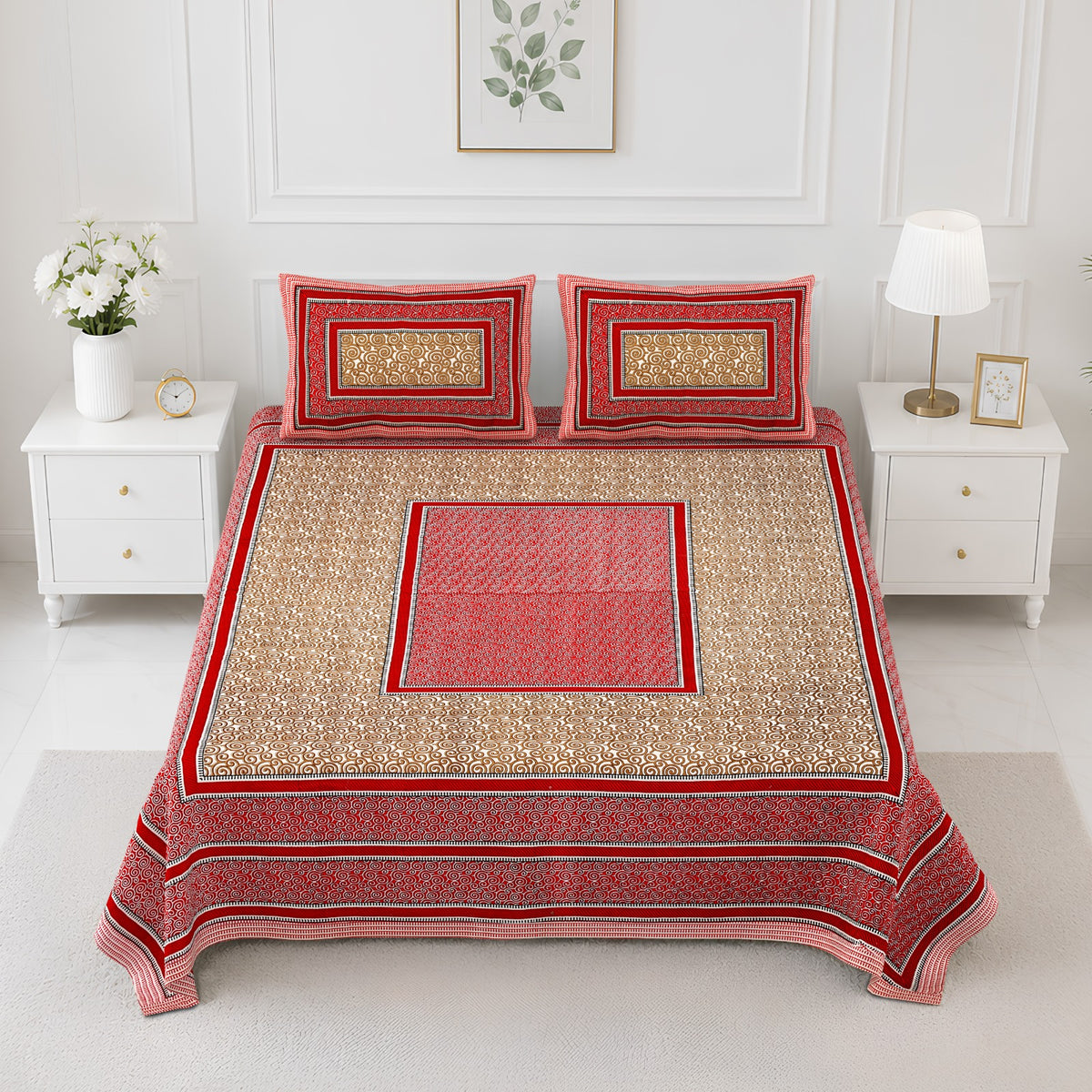 Elite Red Centre Square Cotton Double Bedsheet 90x108 with 2 Pillow Covers Bedsheet 1WlQ0DtaNGdV6tLN9eJK8Fhu9uxGtiDT6_w2000