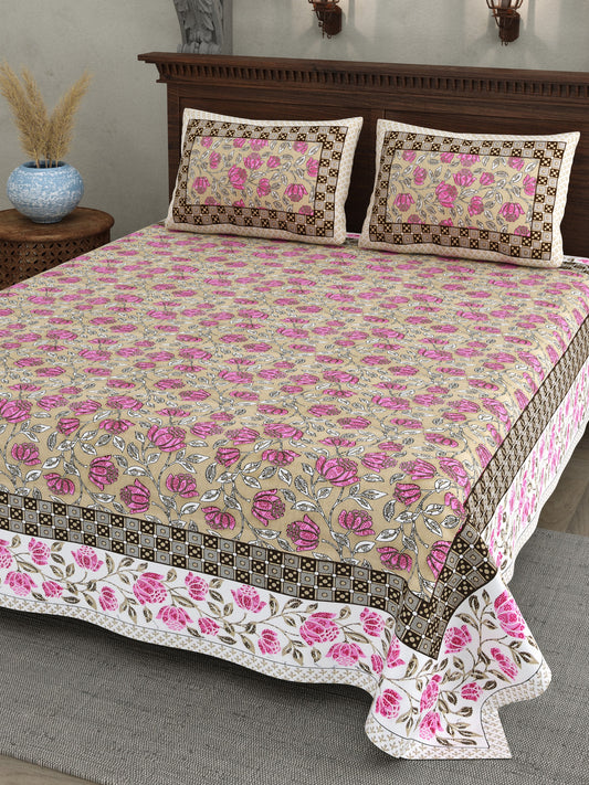 Haveli Grey Pink Rose Cotton Double Bedsheet 90x108 with 2 Pillow Covers Bedsheet 1WqrZE_1S2Djp_n5km_l2WxCdz3n8Q-qT_w2000