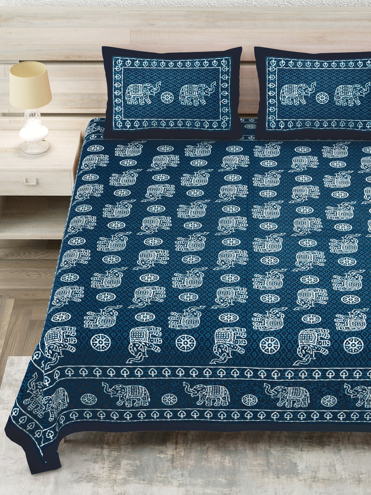Royal Sanganer Indigo Elephant Haathi Pure Cotton Double Bedsheet 90x108 with 2 Pillow Covers Bedsheet 1WwRhdNMqcshIqrXZOVONdaxbK6h9WhXL_w2000