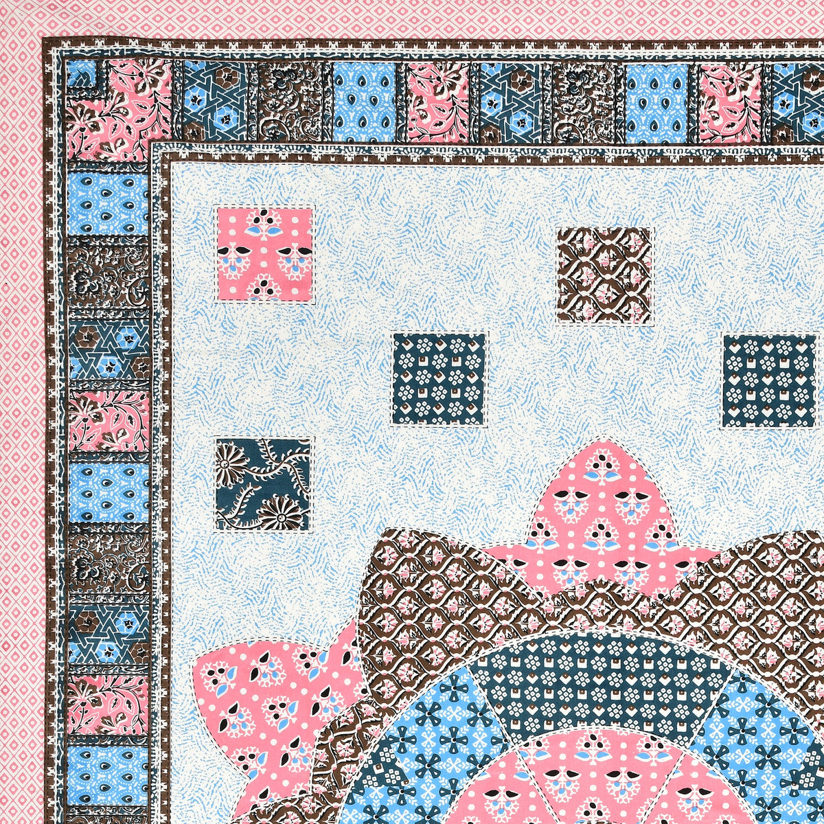 Elora Rose Patchwork Medallion Murugan cotton single bedsheet 60x90 with pillow cover – rose – wholesale Jaipur – view 3