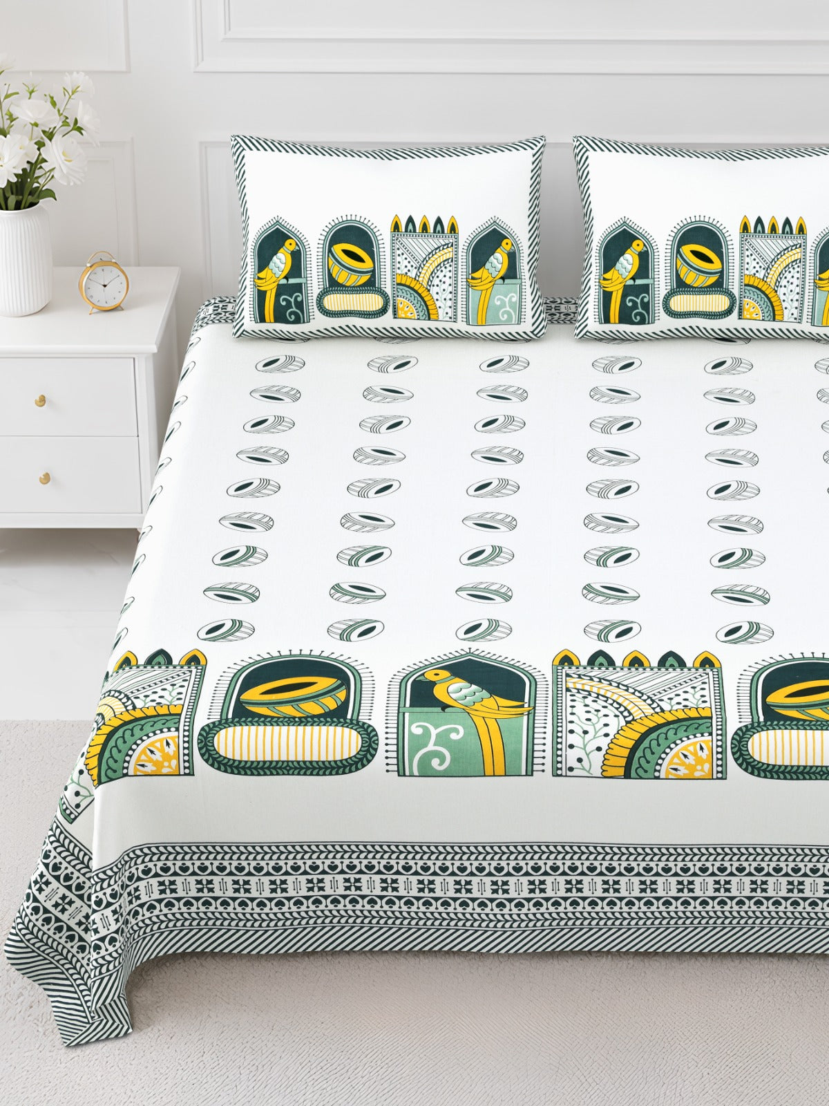 Elite Green Mughal Arch Cotton Double Bedsheet 90x108 with 2 Pillow Covers Bedsheet 1XUq8CfHJJwqjj51fR-nRf6UK0jd4xbBQ_w2000