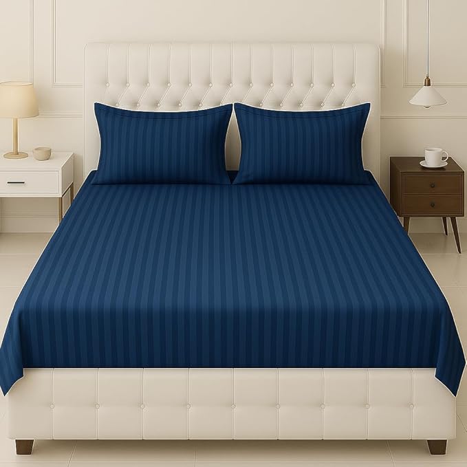 Plain Cotton Satin Stripe Double Bedsheet 93x108 with Pillow Covers | 10 Colours | Wholesale Navy Blue Bedsheet 1XVll5shxIdxKY7QiOf5KFP_dhXIUJq3l_s0