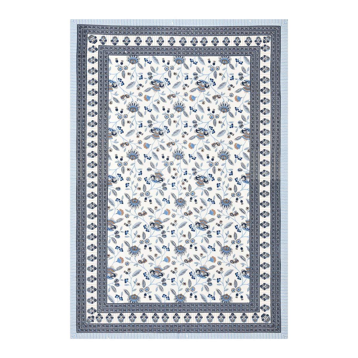 Elora Blue Floral Vine Murugan cotton single bedsheet 60x90 with pillow cover – blue – wholesale Jaipur – view 4