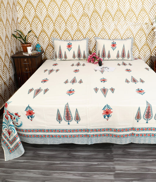 Prakriti Yuvraj Teal Red Cypress Buta Pure Cotton King Size Bedsheet 108x108 with 2 Pillow Covers Bedsheet 1XhZpOgyHJFW6tn41vl5gFpCHggnYBcbV_w2000