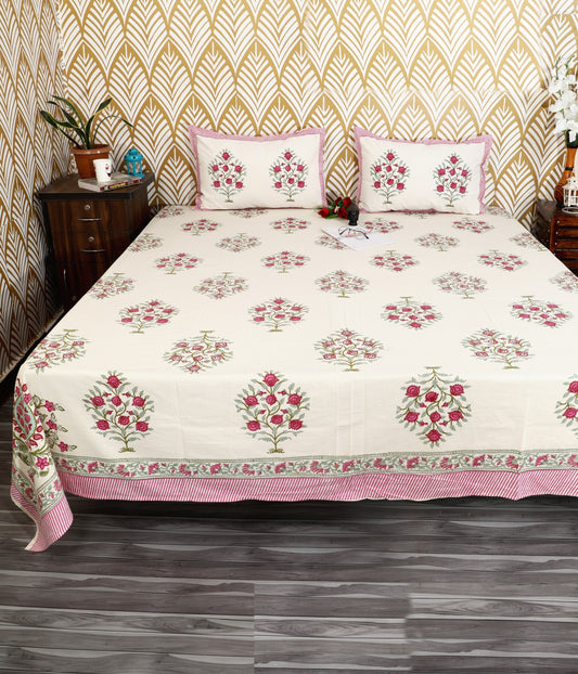 Prakriti Yuvraj Pink Border Rose Bouquet Pure Cotton King Size Bedsheet 108x108 with 2 Pillow Covers Bedsheet 1XkgLrHxWb3RPgWZfVjdu18PgPfZB09Fl_w2000