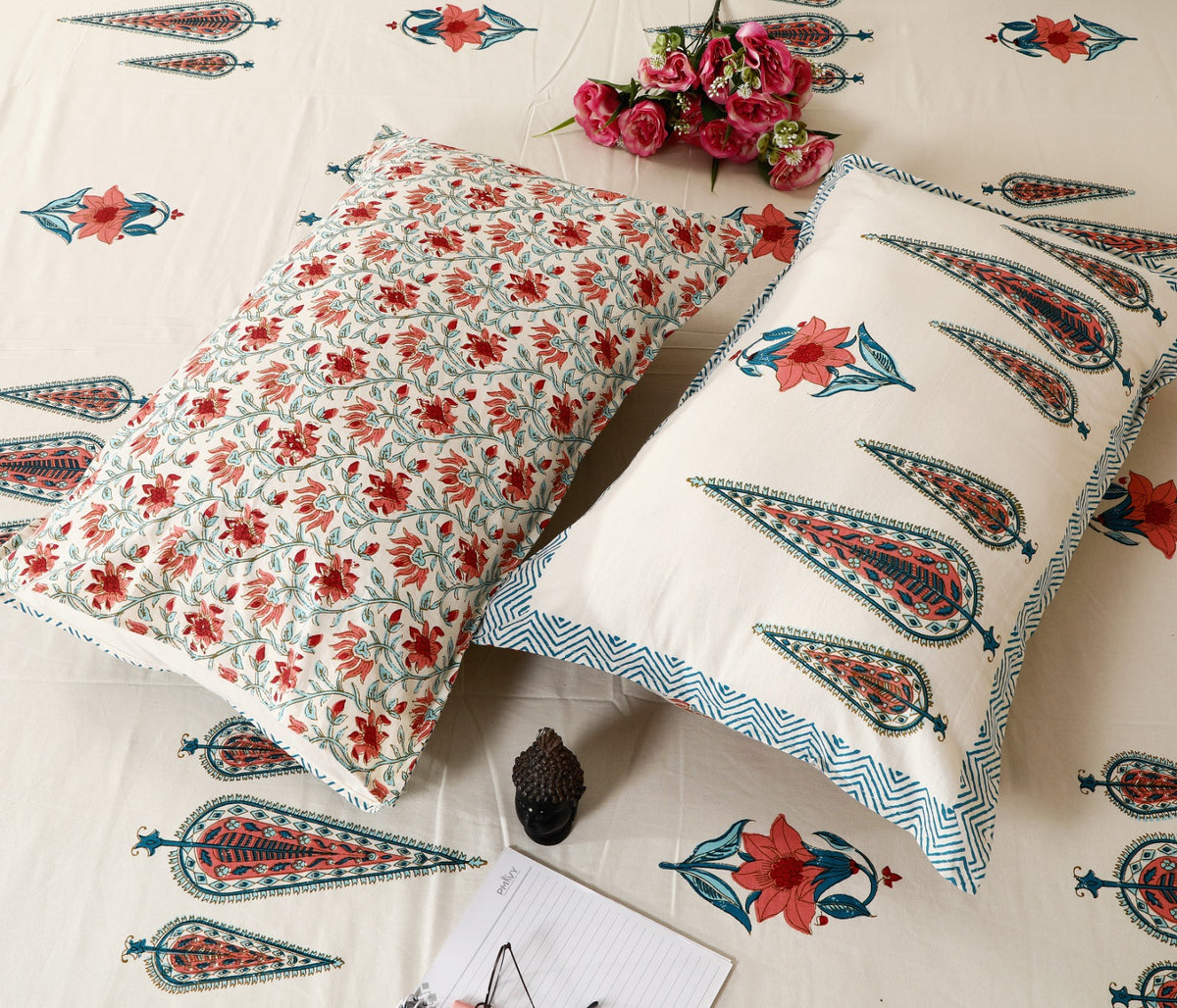 Prakriti Yuvraj Teal Red Cypress Buta Pure Cotton King Size Bedsheet 108x108 with 2 Pillow Covers Bedsheet 1Y-h6tMo0hRYSITvLPokL8vLL-ccVSNTx_w2000