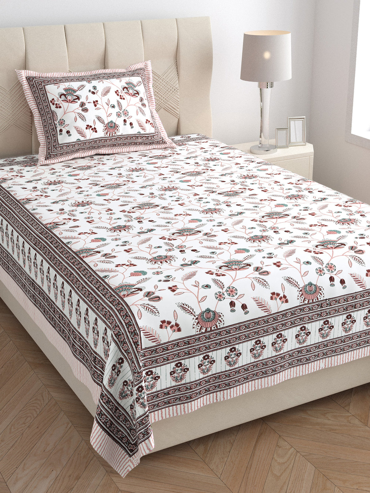 Elora Rose Floral Vine Murugan Cotton Single Bedsheet 60x90 with 1 Pillow Cover Bedsheet 1Y1NDD3LqASImYGb2um9acIron1bAFTRw_w2000