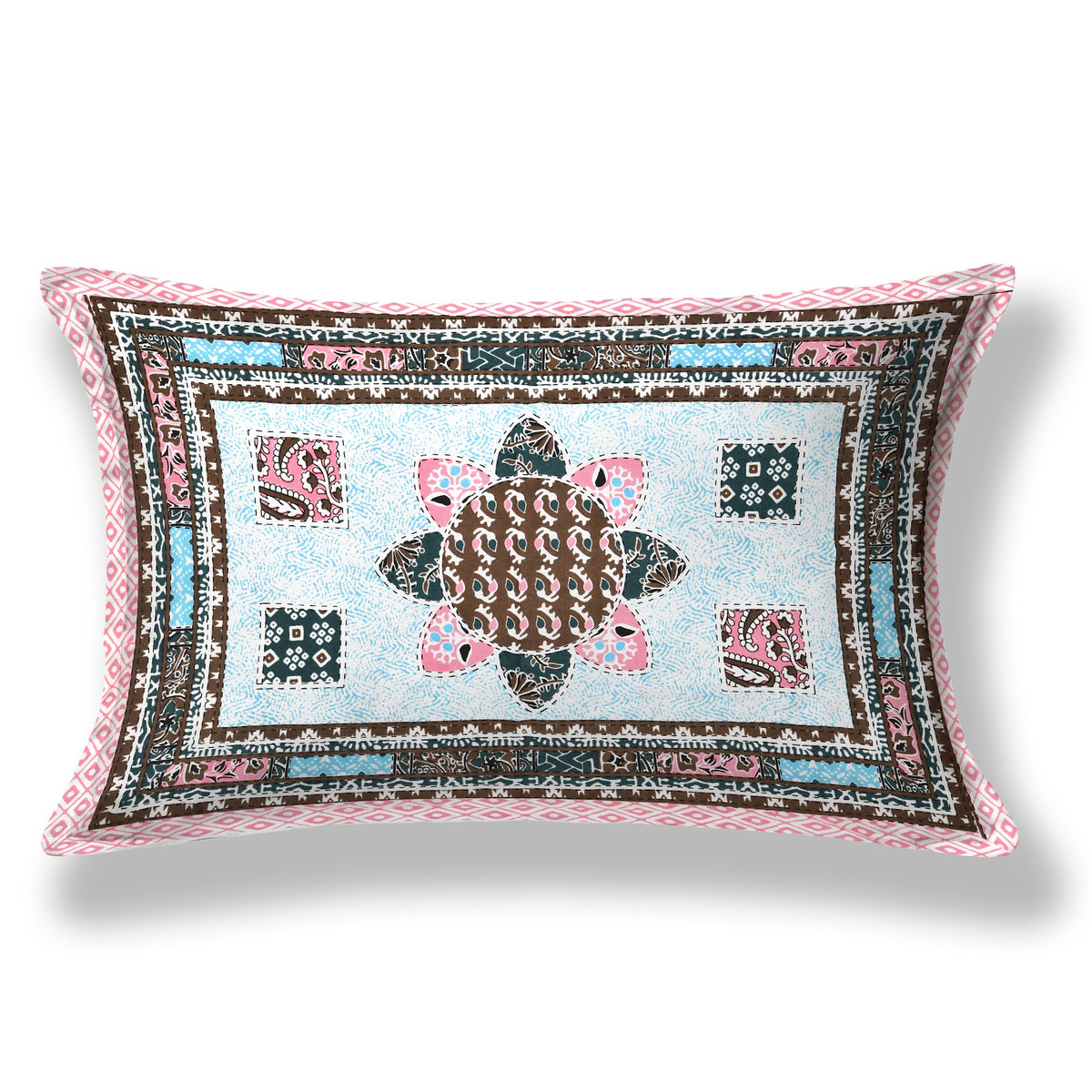 Elora Rose Patchwork Medallion Murugan cotton single bedsheet 60x90 with pillow cover – rose – wholesale Jaipur – view 2