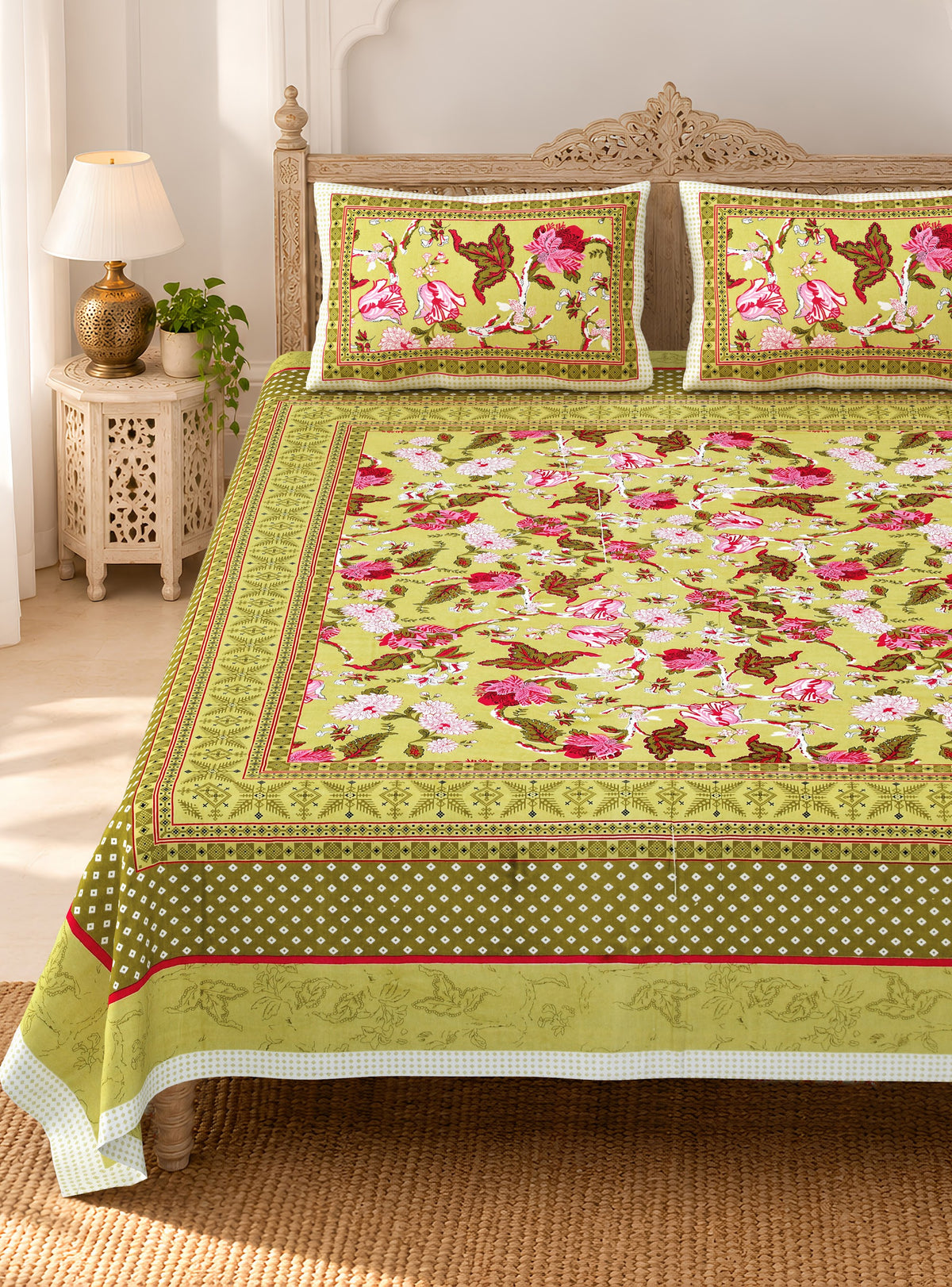 Olive Rose Bouquet pure cotton double bedsheet 90x108 – Unnati collection – view 2