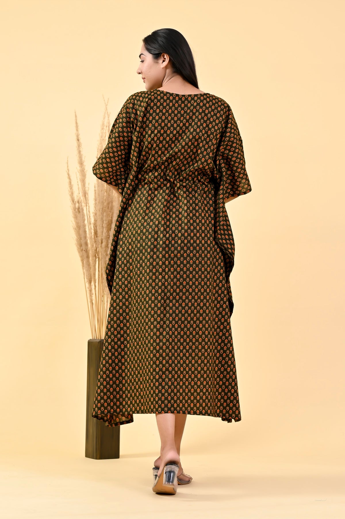 Brown Buta long kaftan – make to order wholesale – view 2