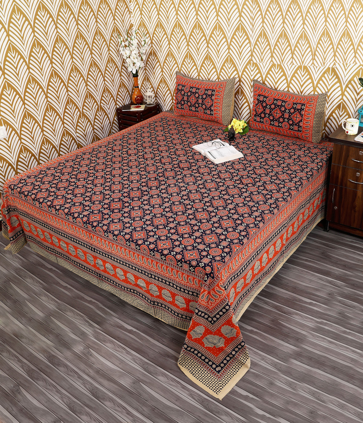 Bagru Mahal Rust Charcoal Ajrakh Cotton King Size Bedsheet 108x108 with 2 Pillow Covers Bedsheet 1YZwIgGytNbPSq7j15Y7ca2h1vQzZGmsM_w2000