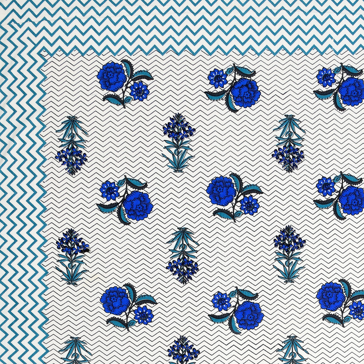 Kalashree Royal Blue Rose Chevron premium cotton double bedsheet 100x108 with 2 pillow covers – royal blue – wholesale Jaipur – view 3