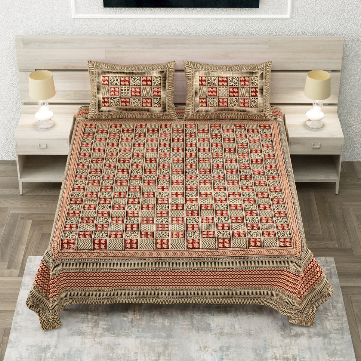 Royal Sanganer Rust Chowkdi Pure Cotton Double Bedsheet 90x108 with 2 Pillow Covers Bedsheet 1Ybi7bqL8y66HC6-3-YkjRvsSTU0ywGR6_w2000
