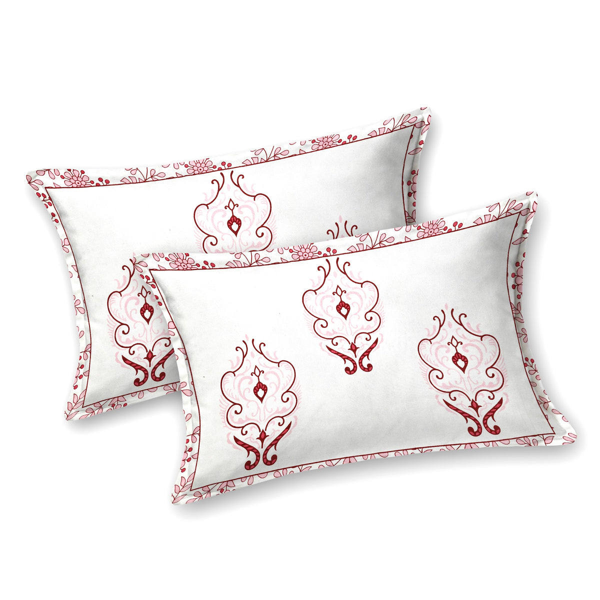 Kalashree Pink Paisley Border premium cotton double bedsheet 100x108 with 2 pillow covers – pink – wholesale Jaipur – view 4