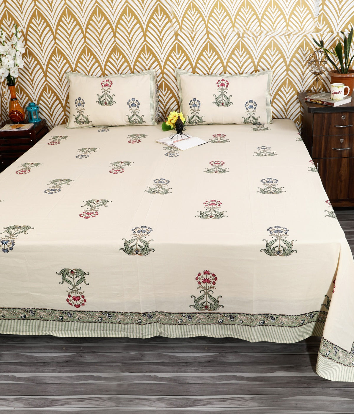 Prakriti Yuvraj Grey Green Mughal Buta Pure Cotton King Size Bedsheet 108x108 with 2 Pillow Covers Bedsheet 1ZEw71yLyKmM61IwiKr2s0b-nD2ZyWEM3_w2000