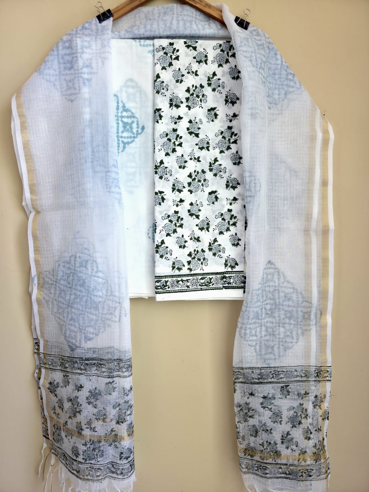 Indigo White Floral Hand Block Print Cotton Suit with Kota Doria Zari Dupatta – Unstitched 3 Piece Suit Material 1ZP1VMSu7Mtdi5UaL9gFgNF32DAm-gYe3_w2000