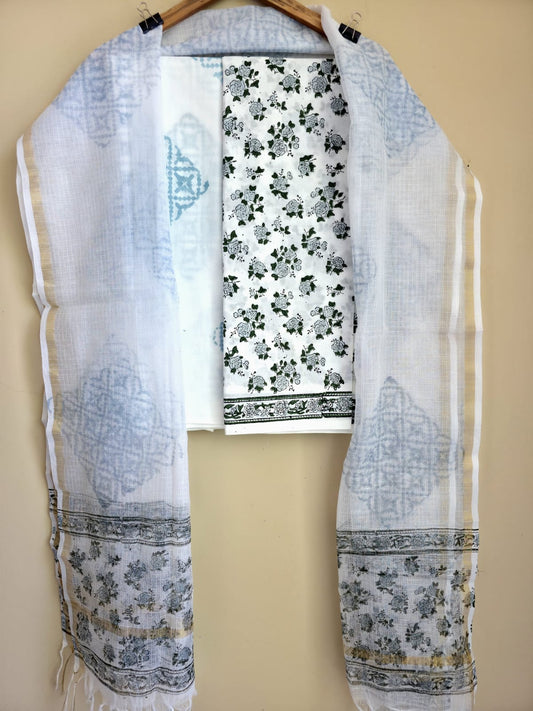 Indigo White Floral Hand Block Print Cotton Suit with Kota Doria Zari Dupatta – Unstitched 3 Piece Suit Material 1ZP1VMSu7Mtdi5UaL9gFgNF32DAm-gYe3_w2000