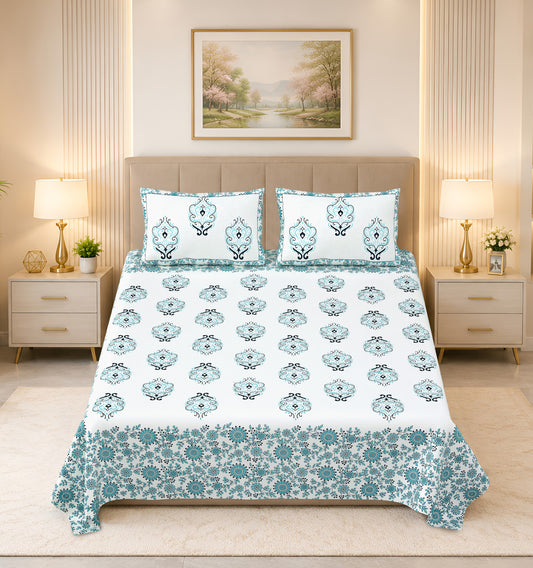 Kalashree Aqua Paisley Border Premium Cotton Double Bedsheet 100x108 with 2 Pillow Covers Bedsheet 1ZlBC3VJOS6uyegKEtA7jtaDjd02wPi9f_w2000