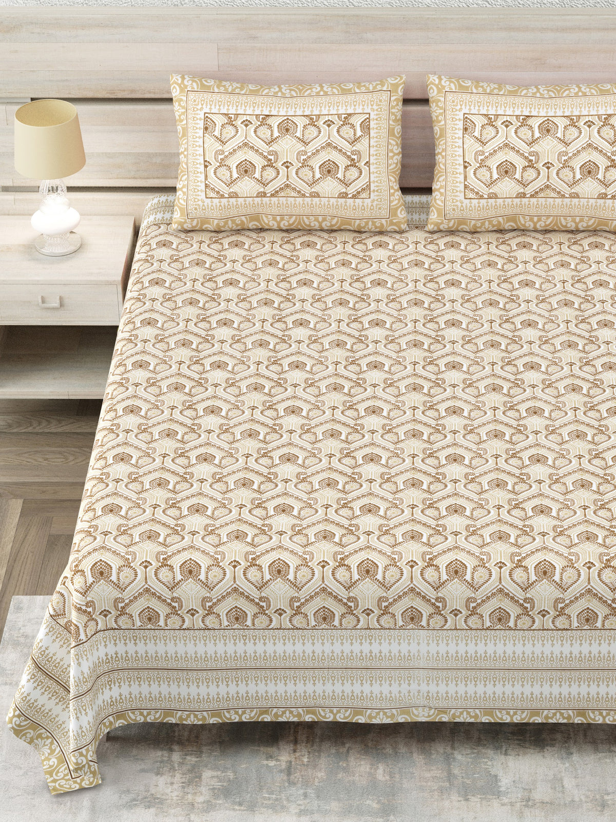 Avantika Beige Floral Jaal Cotton King Size Bedsheet With 2 Pillow Covers Bedsheet 1Zprq6FuzFYZLxBcLmBwciKXgptGnU-un_w2000