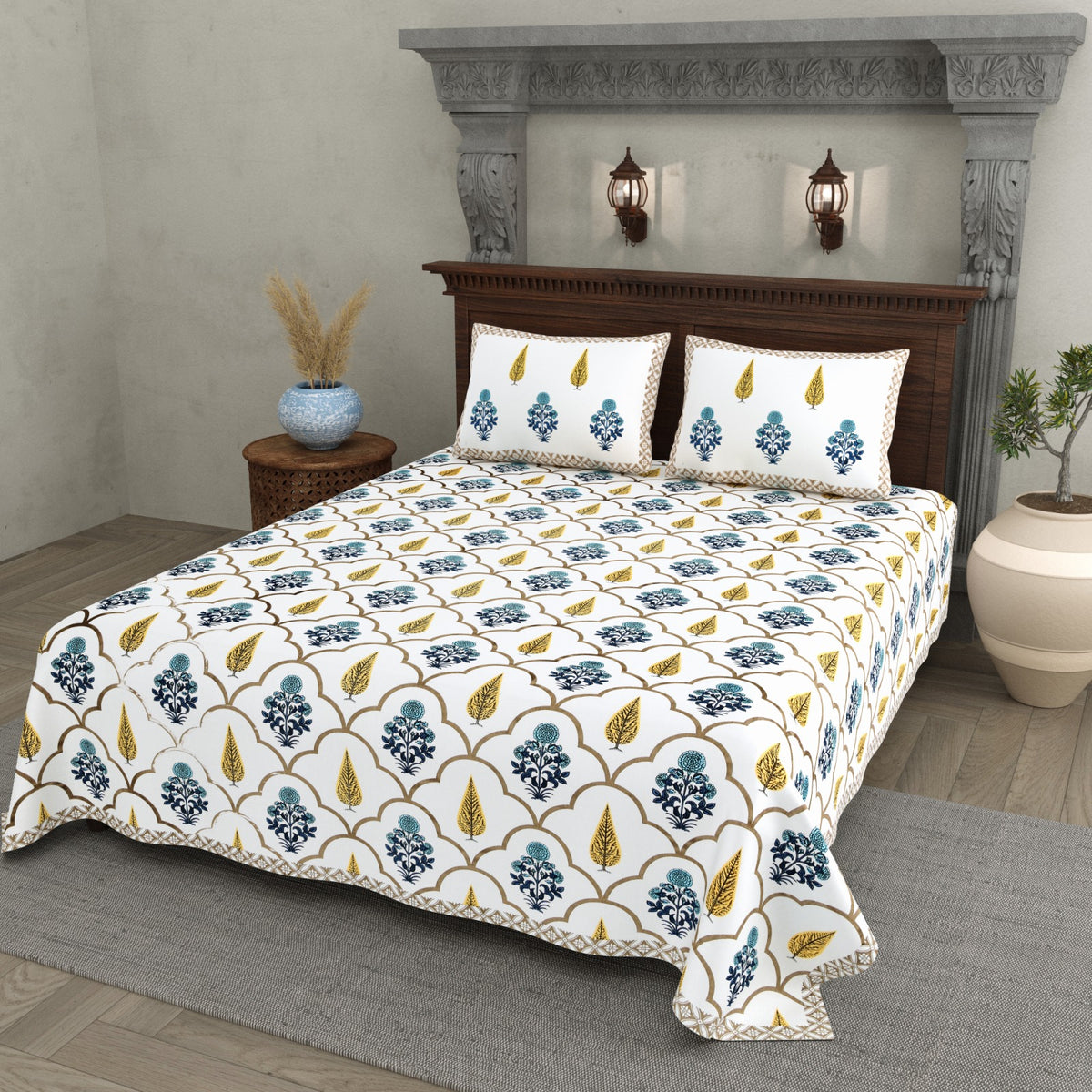 Elite Mustard Mughal Trellis Cotton Double Bedsheet 90x108 with 2 Pillow Covers Bedsheet 1ZtkZ01IfWSPGe8YjeH8-Zv3WoOpPJ5MH_w2000