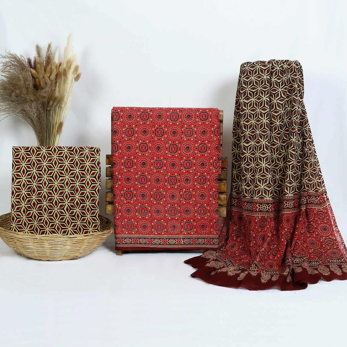 Hand Block Print Cotton Suit Material with Mulmul Dupatta | Laal Kattha Jaal – Red Brown Geometric | Red & Brown | Wholesale Suit Material 1Zvgq7wIDiKbgLv1otBAD9D7MydhfHmCV_w2000