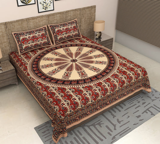 Royal Maroon: Elephant-Inspired Block Printed Bagru Bedsheet