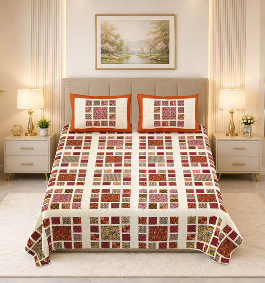 Kalashree Rust Patchwork Check Premium Cotton Double Bedsheet 100x108 with 2 Pillow Covers Bedsheet 1_EecsMaELj-o3X99i6lfWZuAQmXKJ63s_w2000