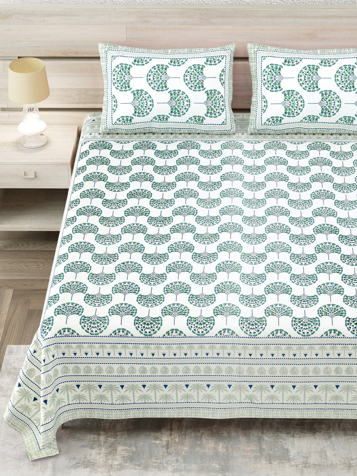 Avantika Aqua Floral Jaal Cotton Super King Bedsheet with 2 Pillow Covers Bedsheet 1_J13nFGMDlowqVJUC_aOBSNpn9fdXISq_w2000