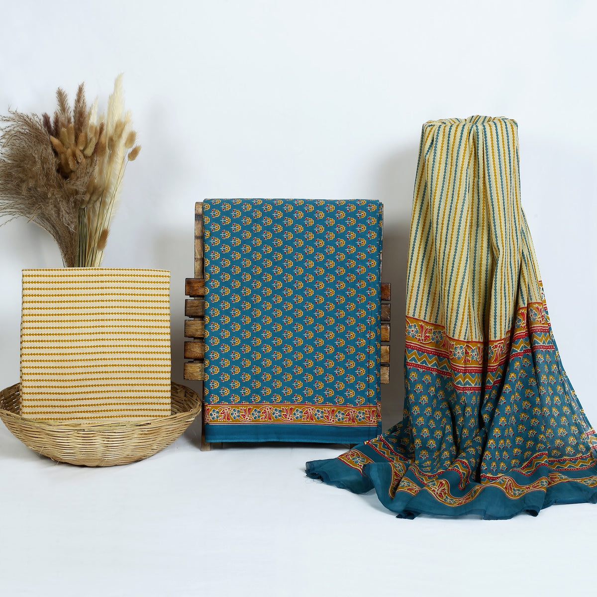 Hand Block Print Cotton Suit Material with Mulmul Dupatta | Samundari Dhaari – Teal Stripe | Teal & Beige | Wholesale Suit Material 1_NMJupYlWY463pXpswTv4On85-Utr8jV_w2000