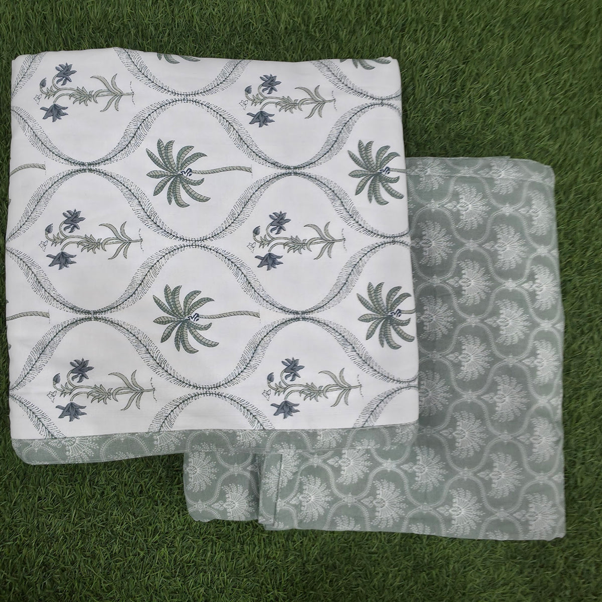 Sage Ogee Flower Jaal Reversible Single Dohar – Pack of 2 (58x87 in) Dohar 1_RccTlOkjk5JJTs_TQdacWw3Smr4ZR3o_w2000