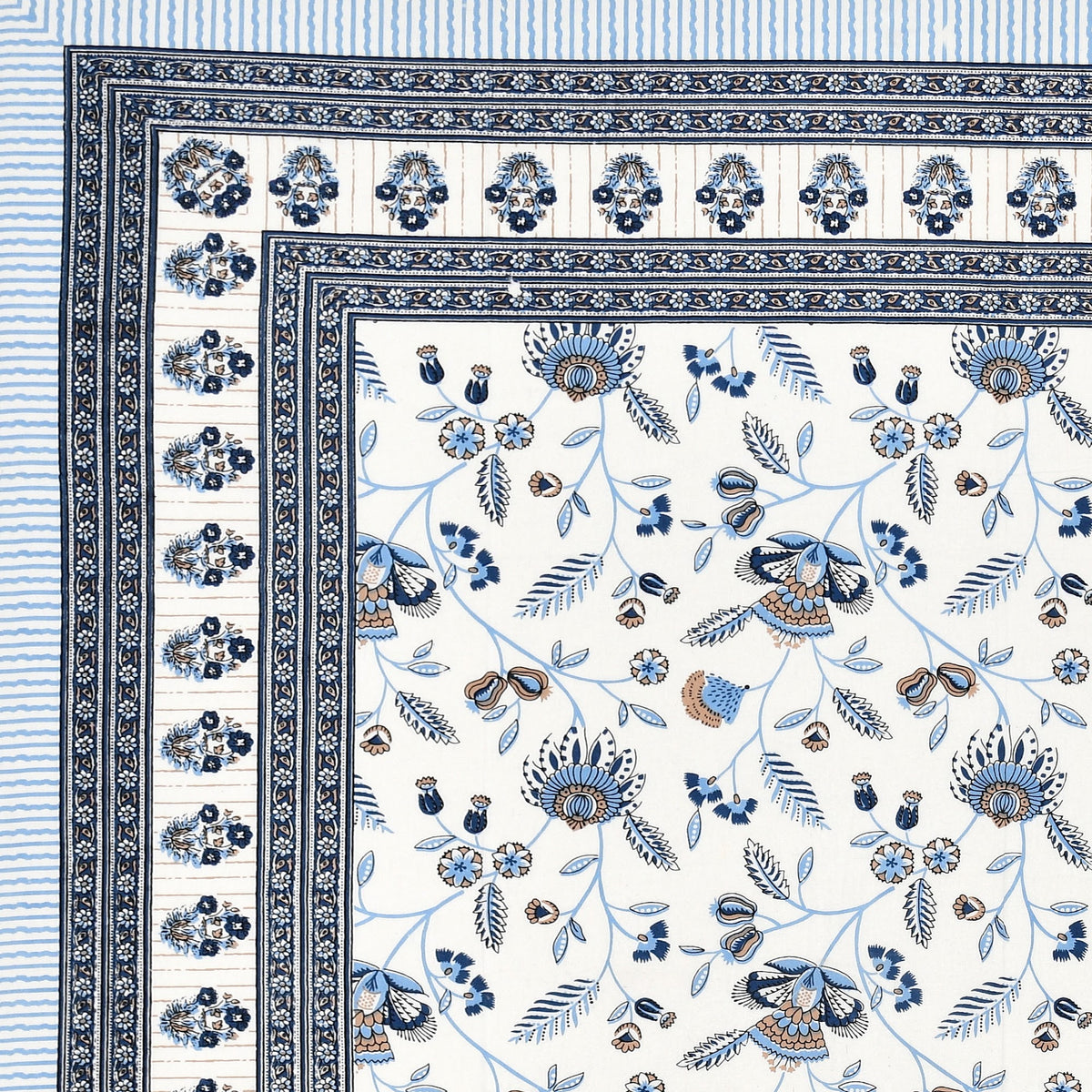 Elora Blue Floral Vine Murugan cotton single bedsheet 60x90 with pillow cover – blue – wholesale Jaipur – view 3