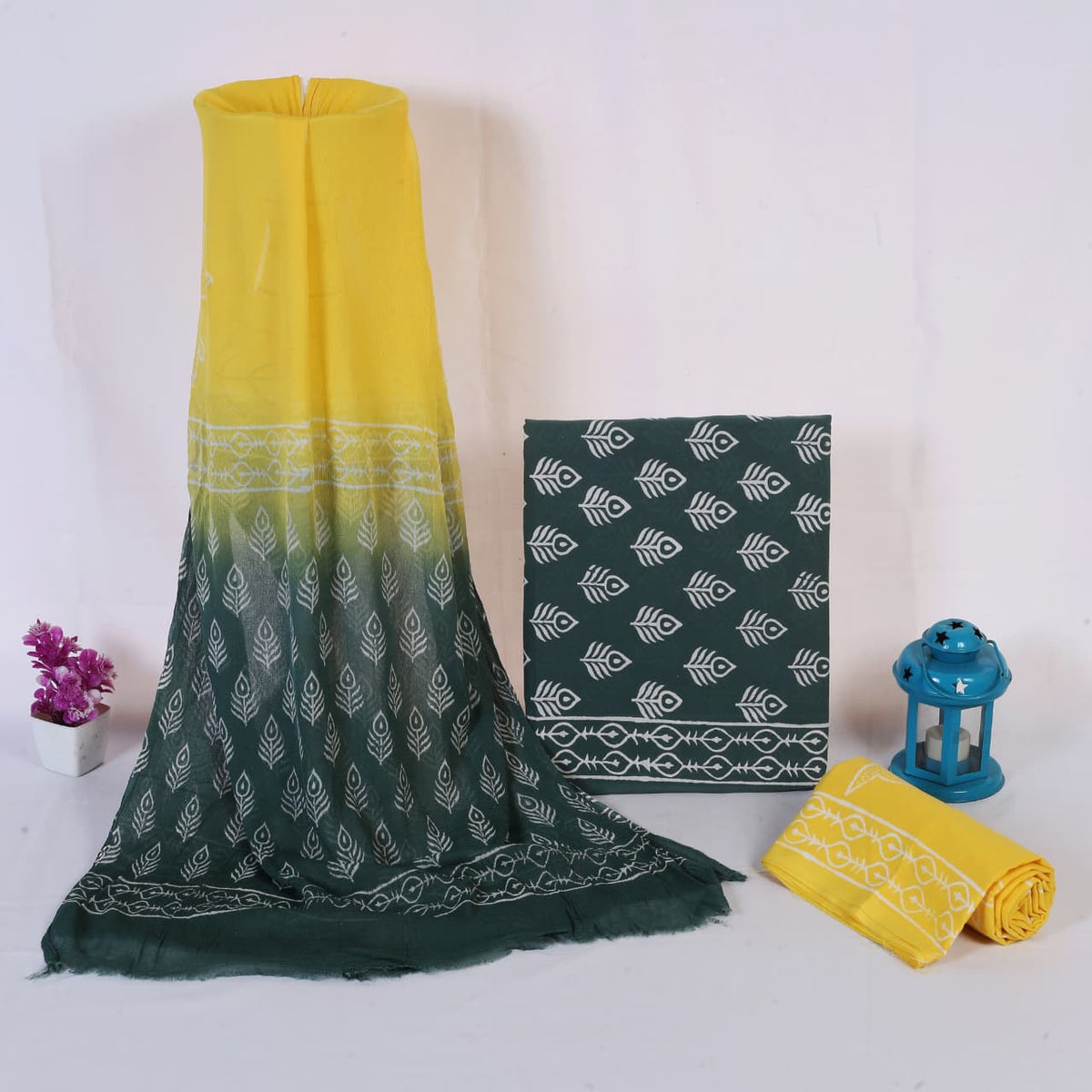 Yellow Green Ombre Buta Hand Block Print Cotton Suit with Chiffon Dupatta – Unstitched 3 Piece Suit Material 1_V-XeWXX3oNEJdLaOpRKLrWkSErnSd_4_w2000