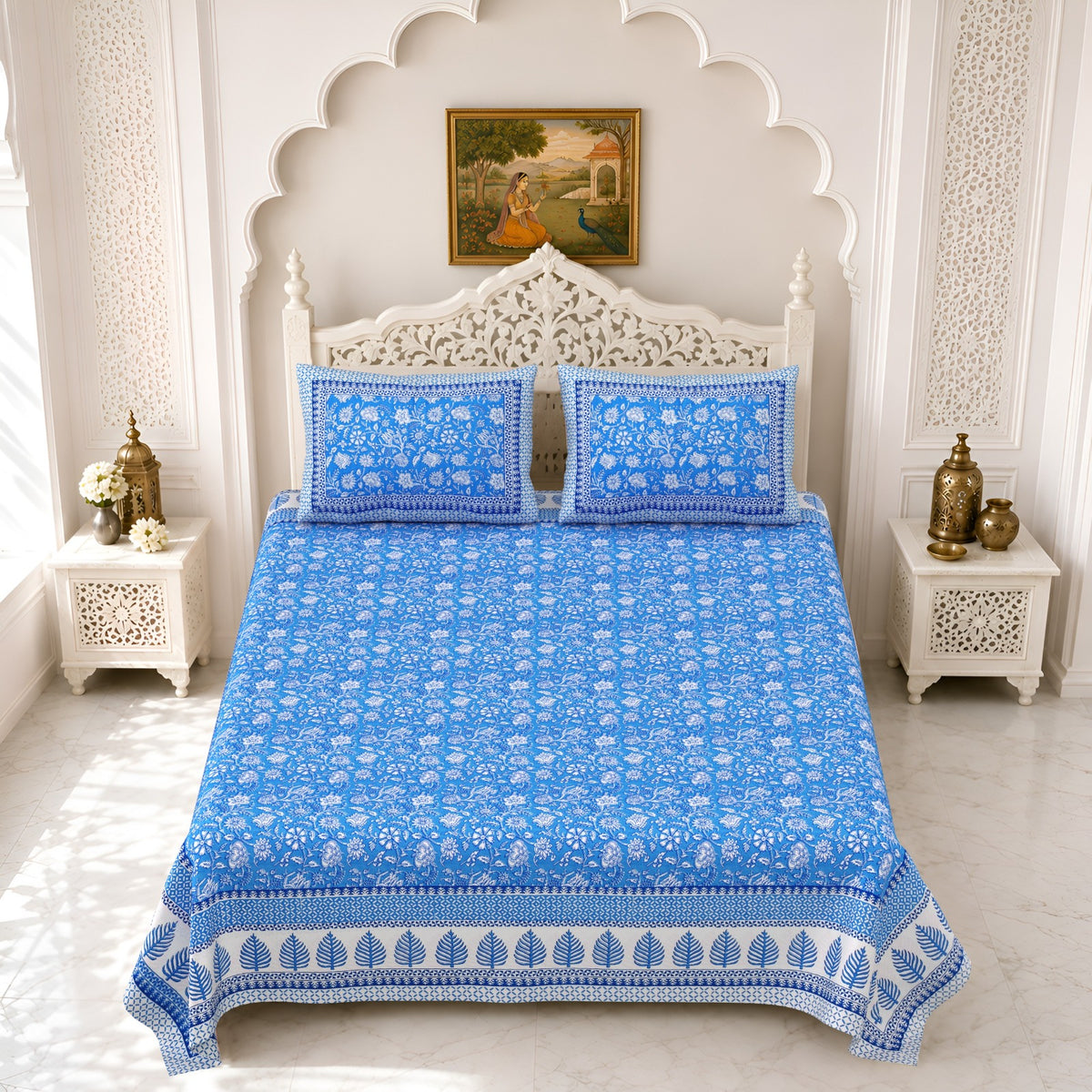 Premium Royal Block Blue Leaf Border Cotton Double Bedsheet 90x108 with 2 Pillow Covers Bedsheet 1__rOjsiBbSwLs1rBTW6uSIJBiA5kmD0p_w2000