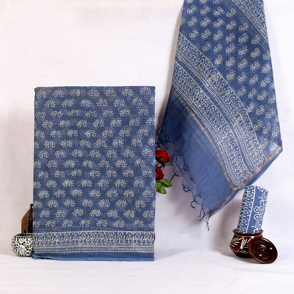 Denim Blue Buta Hand Block Print Pure Kota Doria Suit | Neel Jeans Kota Buta | Unstitched 3 Piece (Top & Dupatta Kota) | Wholesale Suit Material 1_cnSdJR-R1CjAglQGyFnsgEfieF5dBj-_w2000
