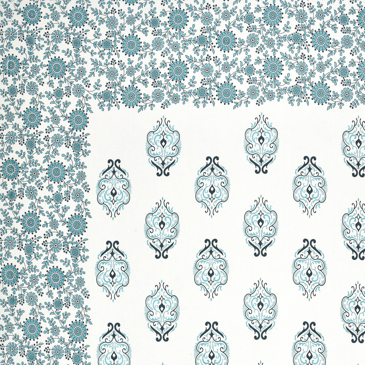 Kalashree Aqua Paisley Border premium cotton double bedsheet 100x108 with 2 pillow covers – aqua – wholesale Jaipur – view 2