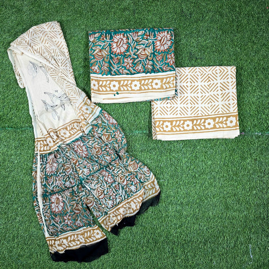 Gulnaar Teal Beige Trellis Hand Block Print Cotton Suit with Chiffon Dupatta – Unstitched 3 Piece Suit Material 1_o_4YLhDhi2CdEZOASEdiYfYSq_JlNMo_w2000
